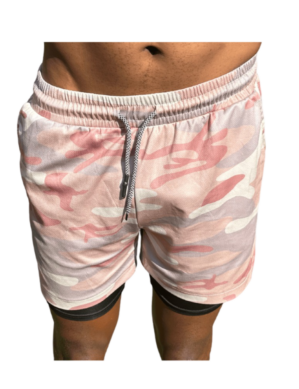 Men's 2 in 1 Khaki Camouflage Running/Workout Shorts with Pockets